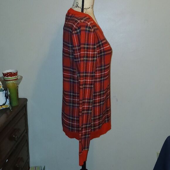 J. Crew Red and Black Tartan Crew Neck Sweater - Picture 6 of 10